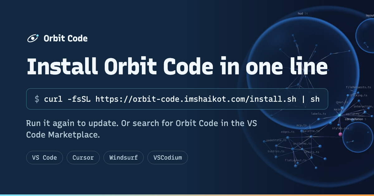 Orbit Code install card with the one line install command