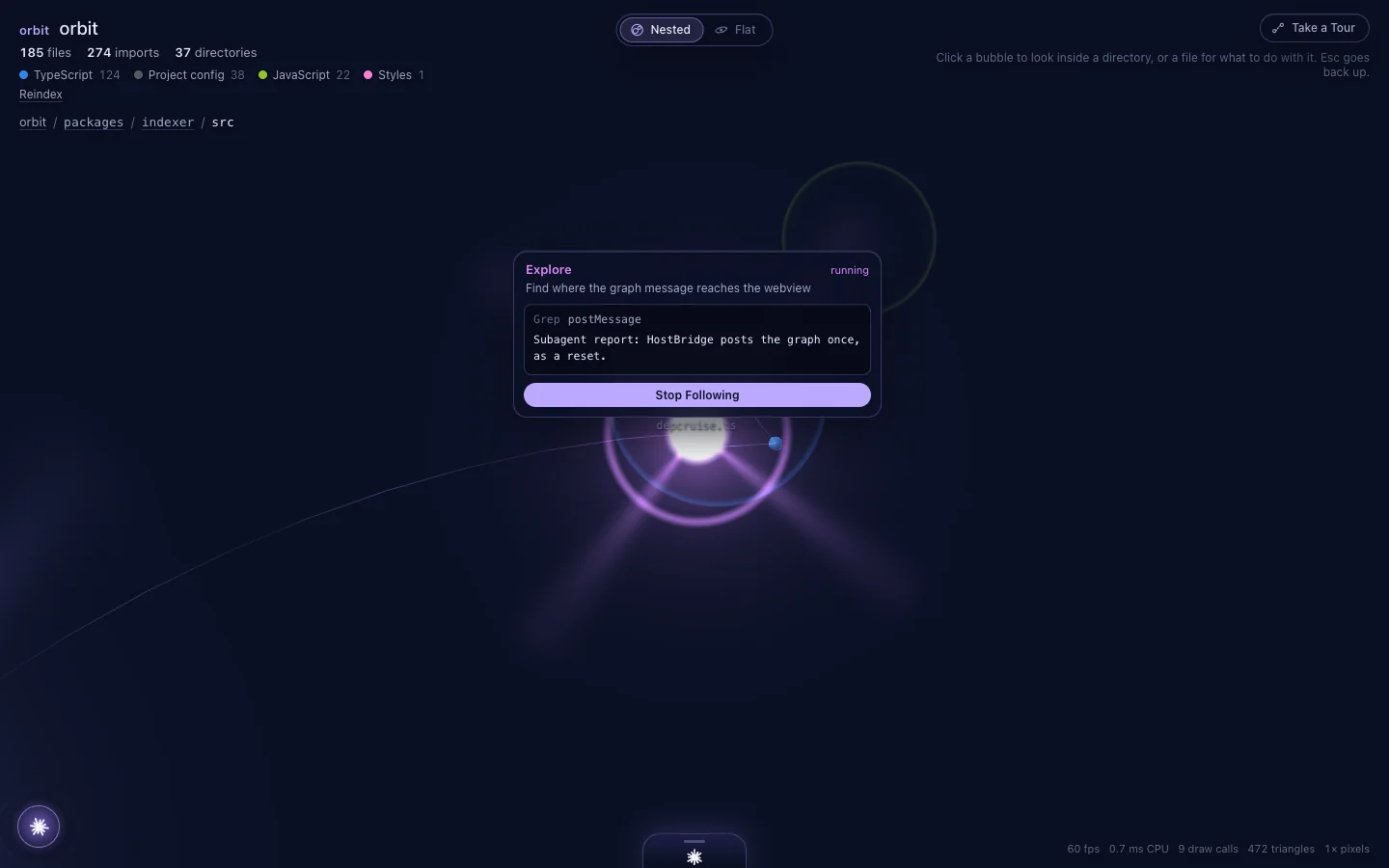 A subagent’s star over a file with a popup showing its running output